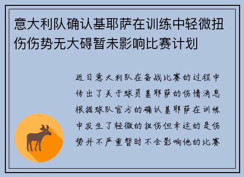 意大利队确认基耶萨在训练中轻微扭伤伤势无大碍暂未影响比赛计划
